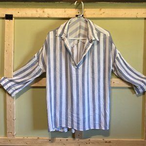 Umgee Tunic Pull-Over - Blue and White Striped - Women Size L